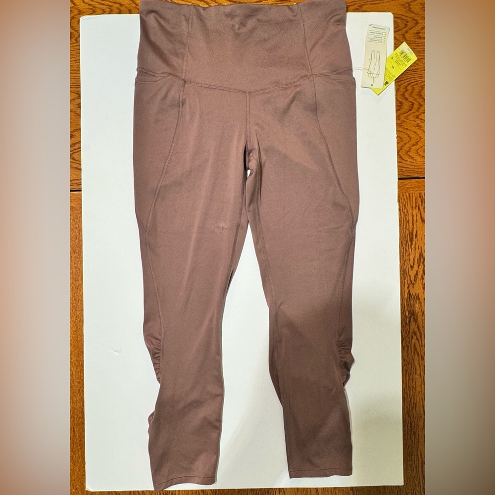 all in motion contour high rise 7/8 leggings power mesh panel side pockets brown